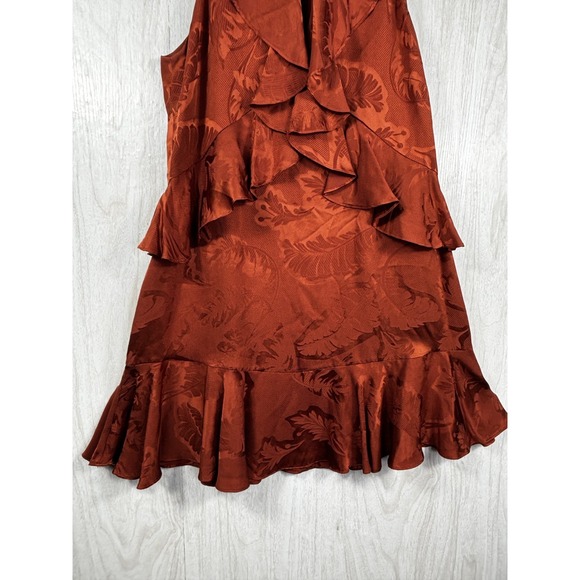 Cinq a Sept Maxine Silk Dress 10 Orange Jacquard Ruffle Designer Cocktail Chic - Picture 5 of 9